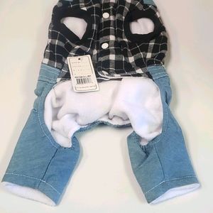 New Blue/Plaid pet overall with snap buttons